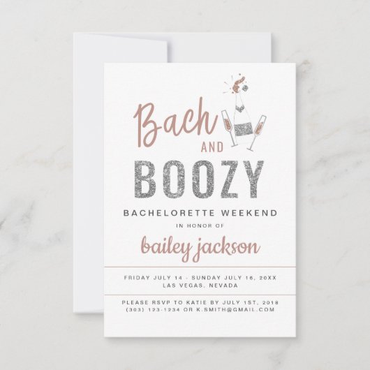GENNA Rose Gold Glitzer Bach und Boozy Einladung (Vorderseite)