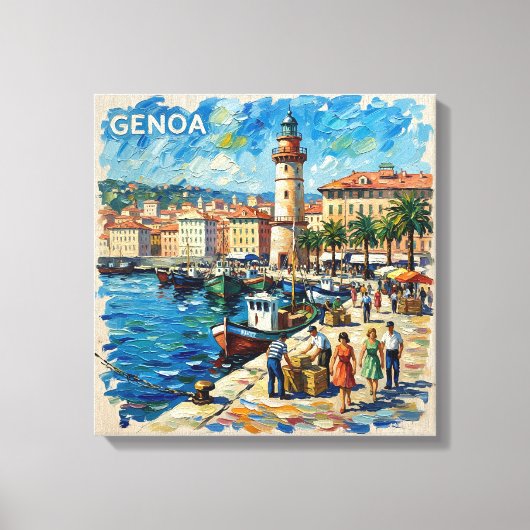 Genoa Hafen Leuchtturm Szene Leinwand Kunst (Vorderseite)