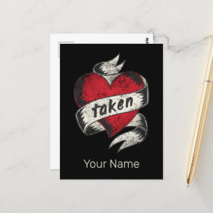 Genommen und verliebt Vintage-Tattoo-Herz-Verlobun Postkarte