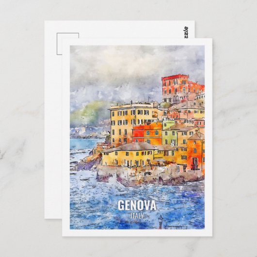 Genova Italien Berühmter Platz Watercolor Postkarte (Vorne/Hinten)