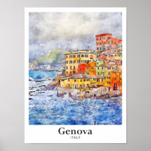 Genova Italien Reise Wasserfarben Skizze Handgezei Poster