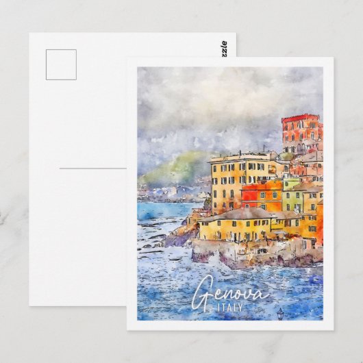 Genova Italien Reisemarkt Wasserfarbe Postkarte (Vorne/Hinten)