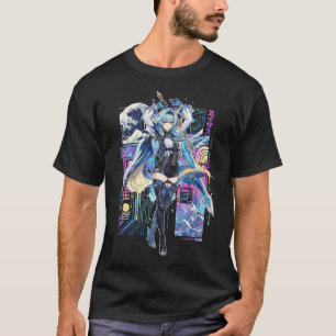 Genshin Eula Vaporwave Glitch Palm Sonnenuntergang T-Shirt