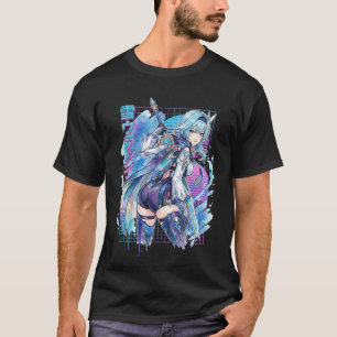 Genshin Eula Vaporwave Glitch Palm Sonnenuntergang T-Shirt