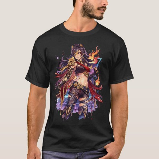Genshin Impact Dehya Vaporwave-Ästhetik T-Shirt (Vorderseite)