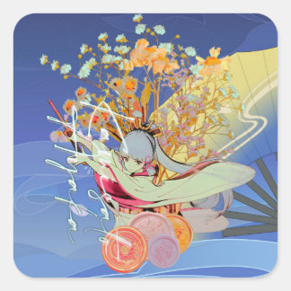 Genshin Impact Kamisato Ayaka Flores Desenho Anime Quadratischer Aufkleber