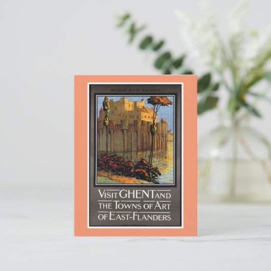 Gent, Belgien, Vintage Travel Poster Postkarte (Stehend Vorderseite)