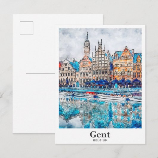 Gent Belgium Reisen Wasserfarbenhandzeichnung Postkarte (Vorne/Hinten)