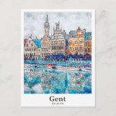 Gent Belgium Reisen Wasserfarbenhandzeichnung Postkarte (Vorderseite)