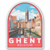 Gent Belgium Travel Art Vintag Aufkleber (Vorderseite)