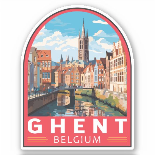 Gent Belgium Travel Art Vintag Aufkleber (Vorderseite)
