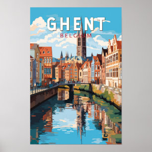 Gent Belgium Travel Art Vintag Poster