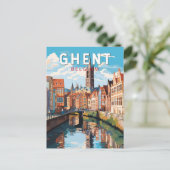 Gent Belgium Travel Art Vintag Postkarte (Stehend Vorderseite)