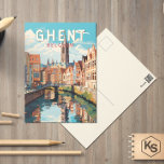 Gent Belgium Travel Art Vintag Postkarte<br><div class="desc">Gent Retro Vektor-Reise-Design. Gent ist bekannt für seine großen öffentlichen Plätze und Marktplätze,  zu denen vor allem der Vrijdagmarkt (der "Freitagmarkt") gehört,  der das Zentrum des mittelalterlichen Stadtlebens bildet.</div>