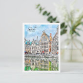 Gent Belgium Travel Place Watercolor Postkarte (Stehend Vorderseite)