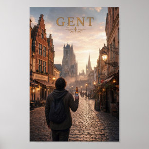 Genter Kathedrale Straßenlaternen Reiseplakat Poster