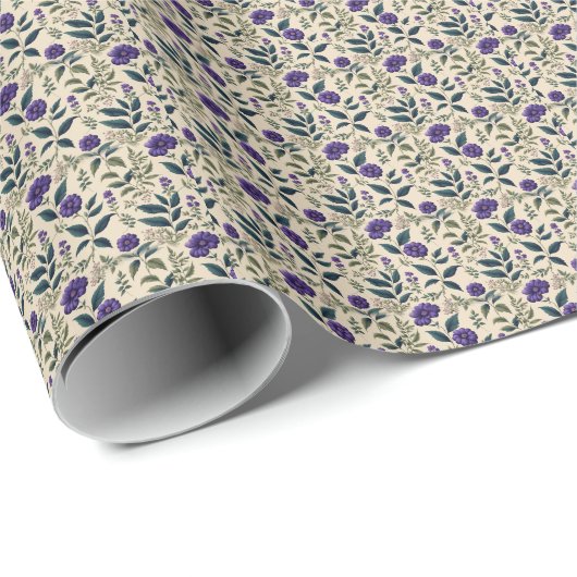 Gentian Blue Vintage Floral Geschenkpapier (Rolleneckpunkt)