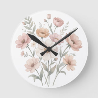Gentle Anemone Bouquet Watercolor Softness Runde Wanduhr