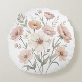 Gentle Anemone Bouquet Watercolor Softness Rundes Kissen
