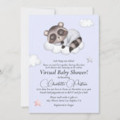 Gentle Baby Boy Raccoon Blue Baby Dusche Virtual Einladung (Vorderseite)