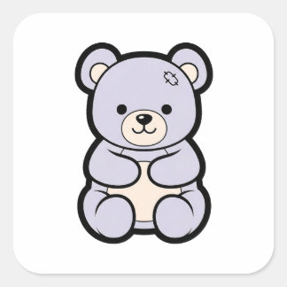 Gentle Bear – Cute Kawaii Animal Illustration Quadratischer Aufkleber