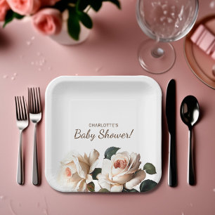 Gentle Beige Rose Girl Babydusche Pappteller