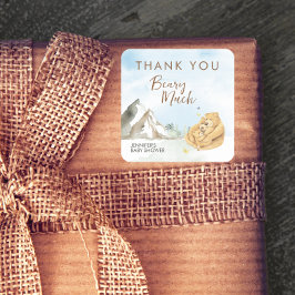 Gentle Beige Watercolor Bear Baby Thank You Quadratischer Aufkleber