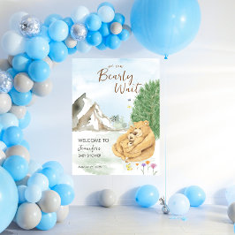 Gentle Beige Woodland Bear Baby Willkommen Poster