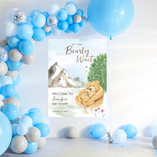 Gentle Beige Woodland Bear Baby Willkommen Poster