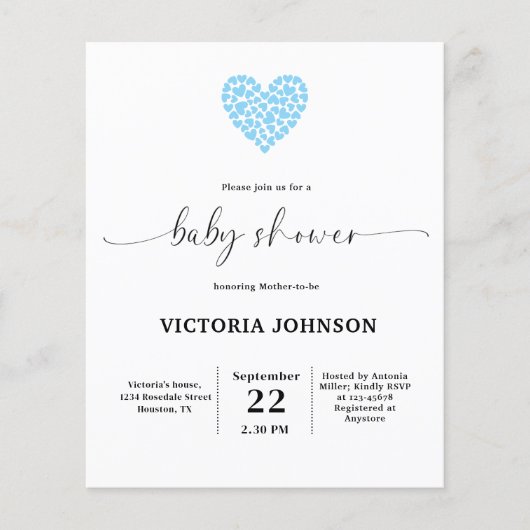 Gentle Blue Heart Baby Dusche Party (Vorderseite)