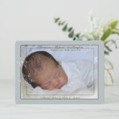 Gentle Blue Snowflakes Foto Birth Ankündigung (Stehend Vorderseite)