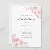 Gentle Blush Elegante Blume 40. Geburtstag Party Einladung (Vorderseite)