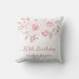 Gentle Blush Pink Floral 80. Geburtstagsparty Gesc Kissen
