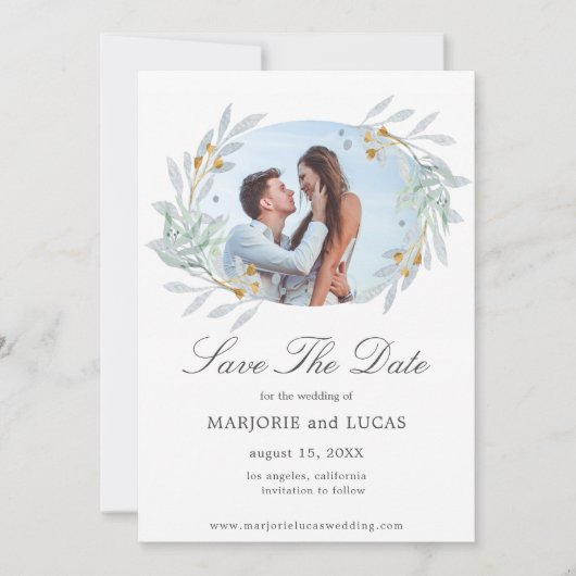 Gentle Botanics Wreath ⎥ Foto Save the Date Card (Vorderseite)