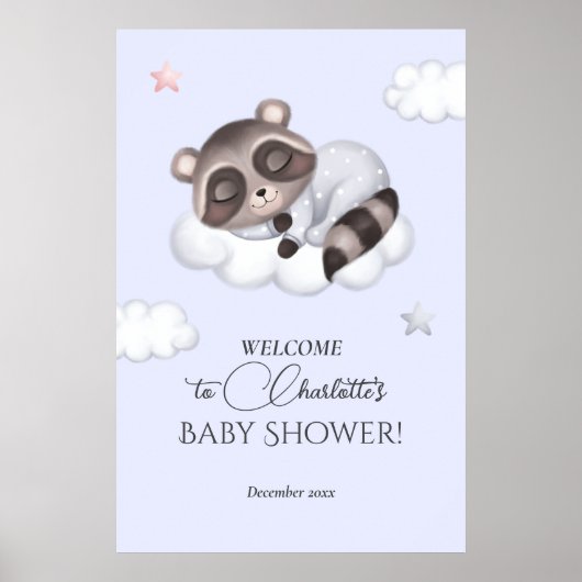 Gentle Boy Raccoon Blue Baby Dusche Willkommen Poster (Vorne)