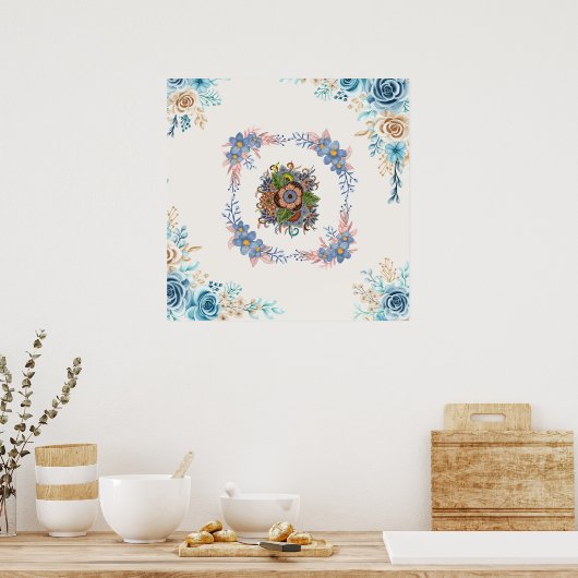 Gentle Calm - Aquamarin und rosa Wasserfarben Poster (Küche)