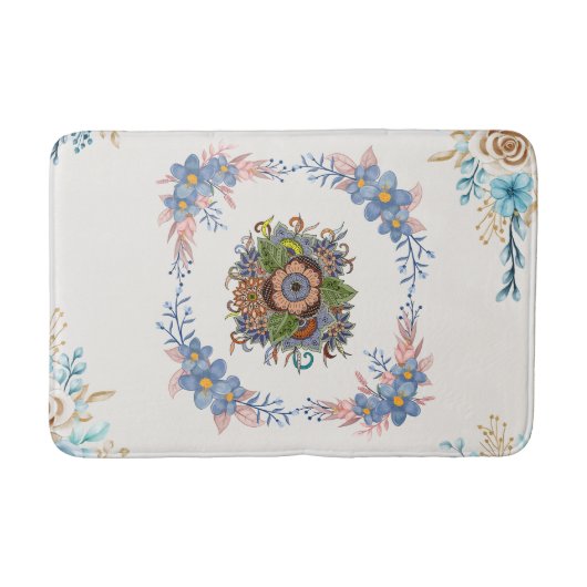 Gentle Calm - Soft Blue Watercolor Floral Art Badematte (Vorderseite)