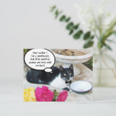 GENTLE CAT IM RESTAURANT Happy Birthday Postkarte (Stehend Vorderseite)