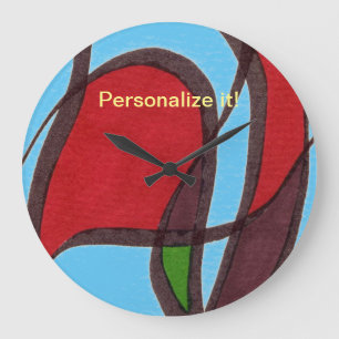 Gentle curved cells in red, blue, brown, green große wanduhr