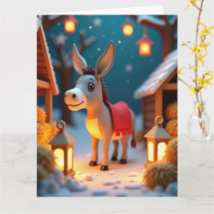 Gentle Donkey in Snowy Nativity Weihnachtslandscha Karte