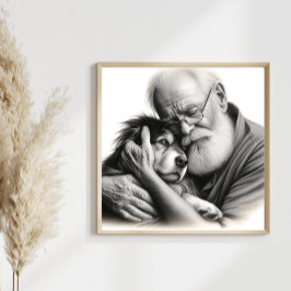 Gentle Embrace Älterer Mann mit Border Collie Fotodruck