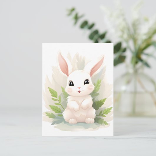 Gentle Ferns: Baby Rabbit unter den Blätter Postkarte (Stehend Vorderseite)