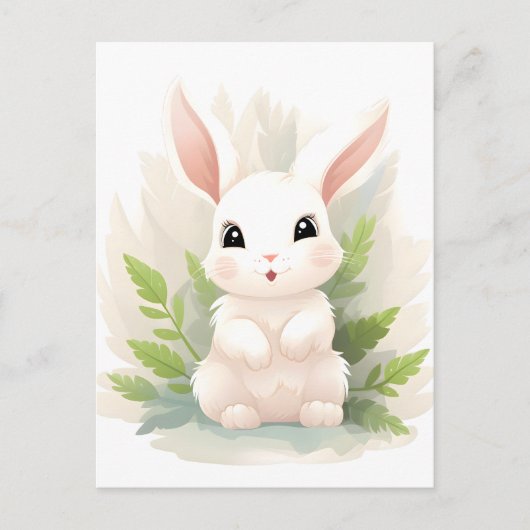 Gentle Ferns: Baby Rabbit unter den Blätter Postkarte (Vorderseite)