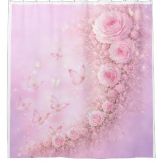 Gentle Floral Pattern – Soft Pink Roses with Soft  Duschvorhang