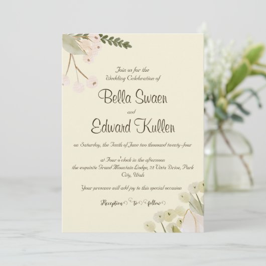 Gentle Floral Wedding Einladung (Stehend Vorderseite)