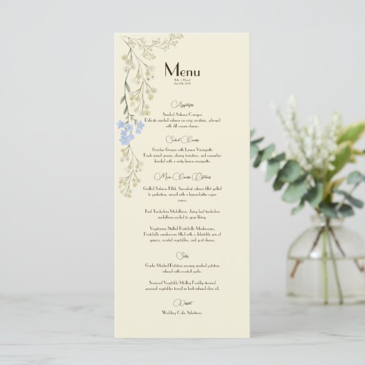 Gentle Floral Wedding Menu Card Menükarte (Stehend Vorderseite)