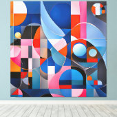 Gentle Geometry: Blau & Pink in Abstrakt Leinwanddruck (Insitu (Holzboden))