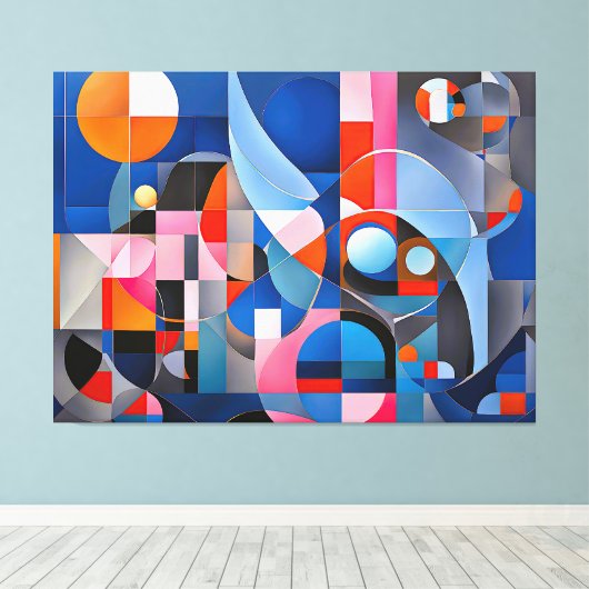 Gentle Geometry: Blau & Pink in Abstrakt Leinwanddruck (Insitu (Holzboden))