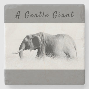 Gentle Giant Elephant Foto mit hoher Texttaste Steinuntersetzer