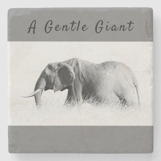 Gentle Giant Elephant Foto mit hoher Texttaste Steinuntersetzer (Vorderseite)